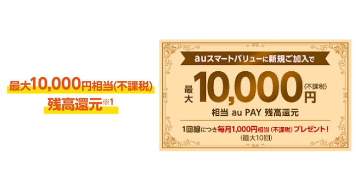 auスマートバリューに新規ご加入で最大10,000円相当au PAY残高還元